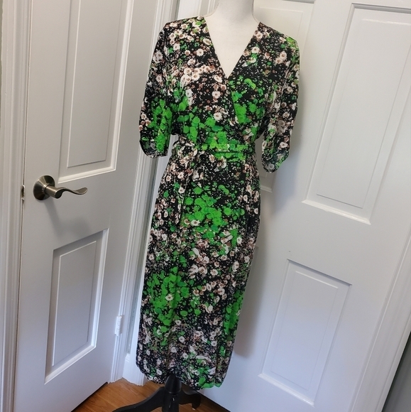 EC Stockholm Atelier & Other Stories Green Floral Print Wrap Dress, Size 4 - Picture 1 of 13